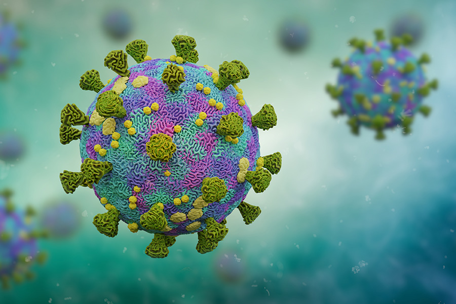 Grafische Darstellung des SARS-CoV-2-Virus.