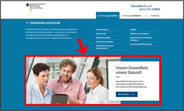 Screenshot Rahmenprogramm Gesundheitsforschung